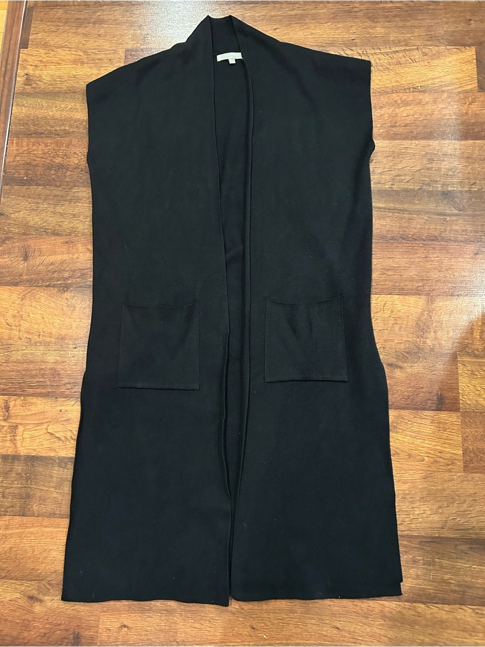 Joan Vass Black Sweater Longline Vest Jacket Women's Large Sleeveless Duster